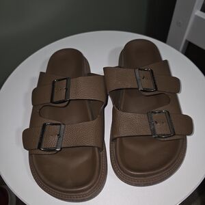 Nicole Miller Brown Double Strap Sandals
